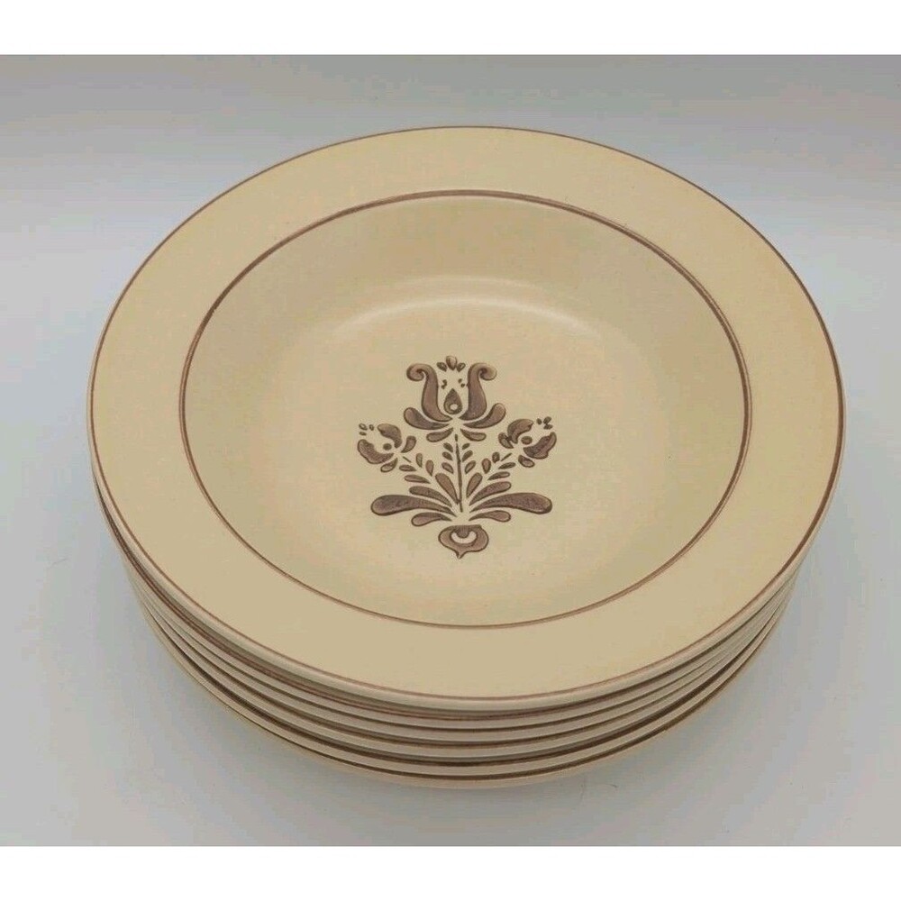 Vtg Pfaltzgraff Village Rimmed Soup Pasta Bowls 8.5" USA Set Of 6